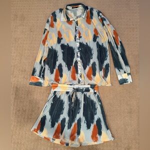 Nasty Gal Plisse Co Ord Abstract Print Oversized Shirt & Shorts Set